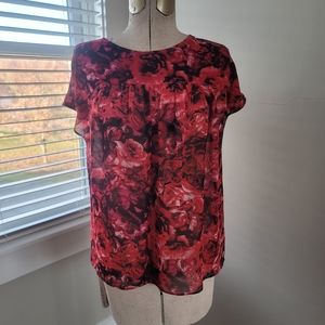 Red floral blouse